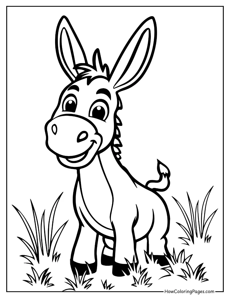 🐄 Farm Animal Coloring Pages – Free PDF Printables for All Ages 9 Farm animal coloring page donkey smiling