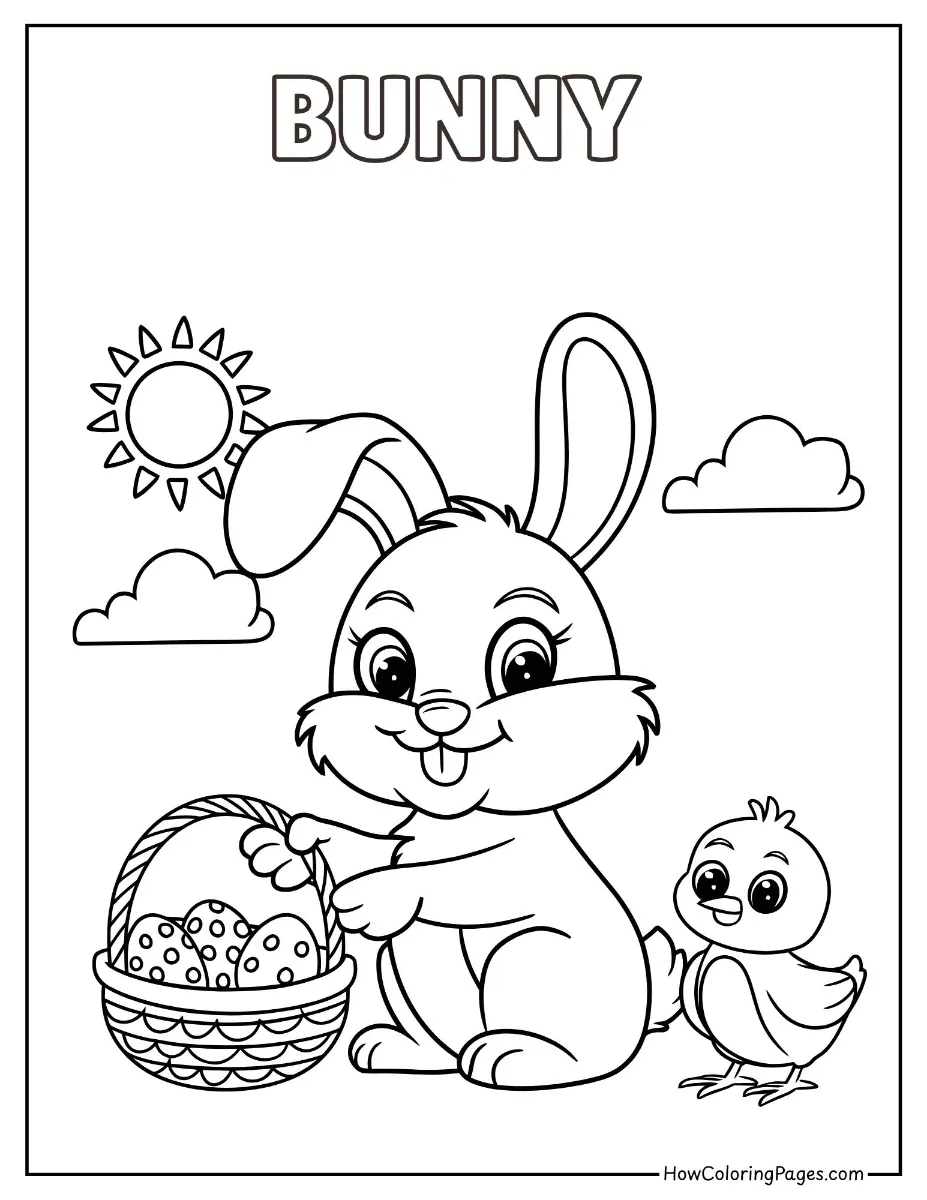 🐾 Pet Animal Coloring Pages – Free PDF Printables for All Ages 4 Happy bunny rabbit coloring sheet with floppy ears.