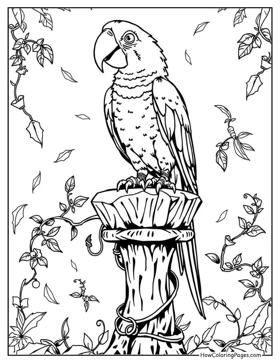 🐾 Pet Animal Coloring Pages – Free PDF Printables for All Ages 17 Chatty parrot with a curved beak – fun bird coloring page.