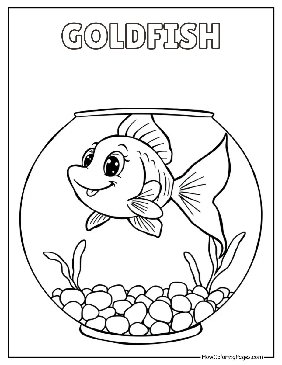 🐾 Pet Animal Coloring Pages – Free PDF Printables for All Ages 6 Simple goldfish in a bowl coloring page for kids.