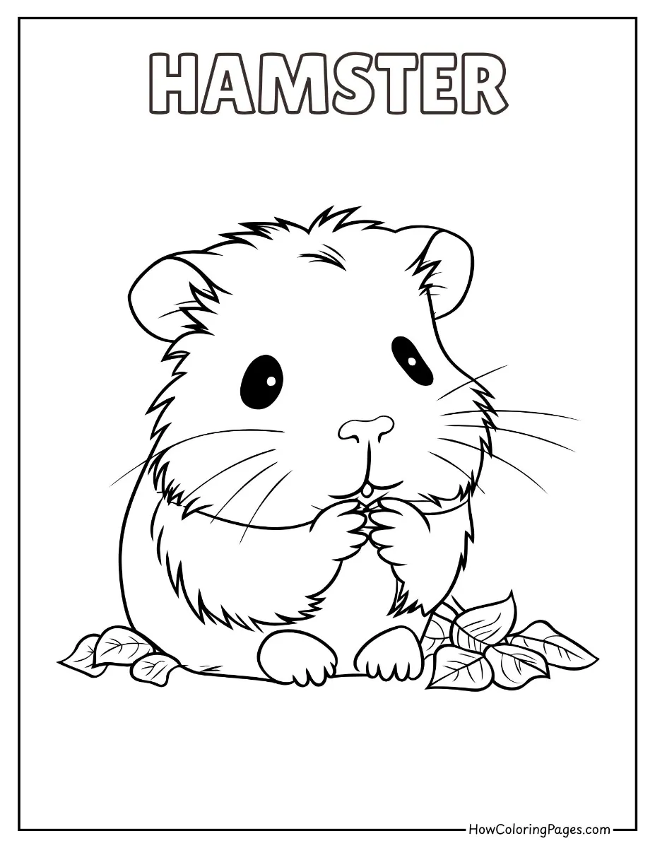 🐾 Pet Animal Coloring Pages – Free PDF Printables for All Ages 5 Tiny hamster with cheeks full of food – adorable coloring page.