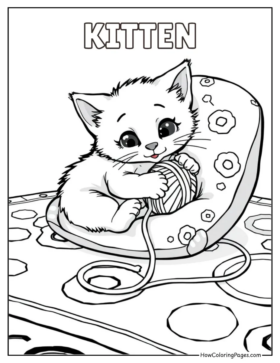 🐾 Pet Animal Coloring Pages – Free PDF Printables for All Ages 3 Adorable kitten coloring page with big eyes.