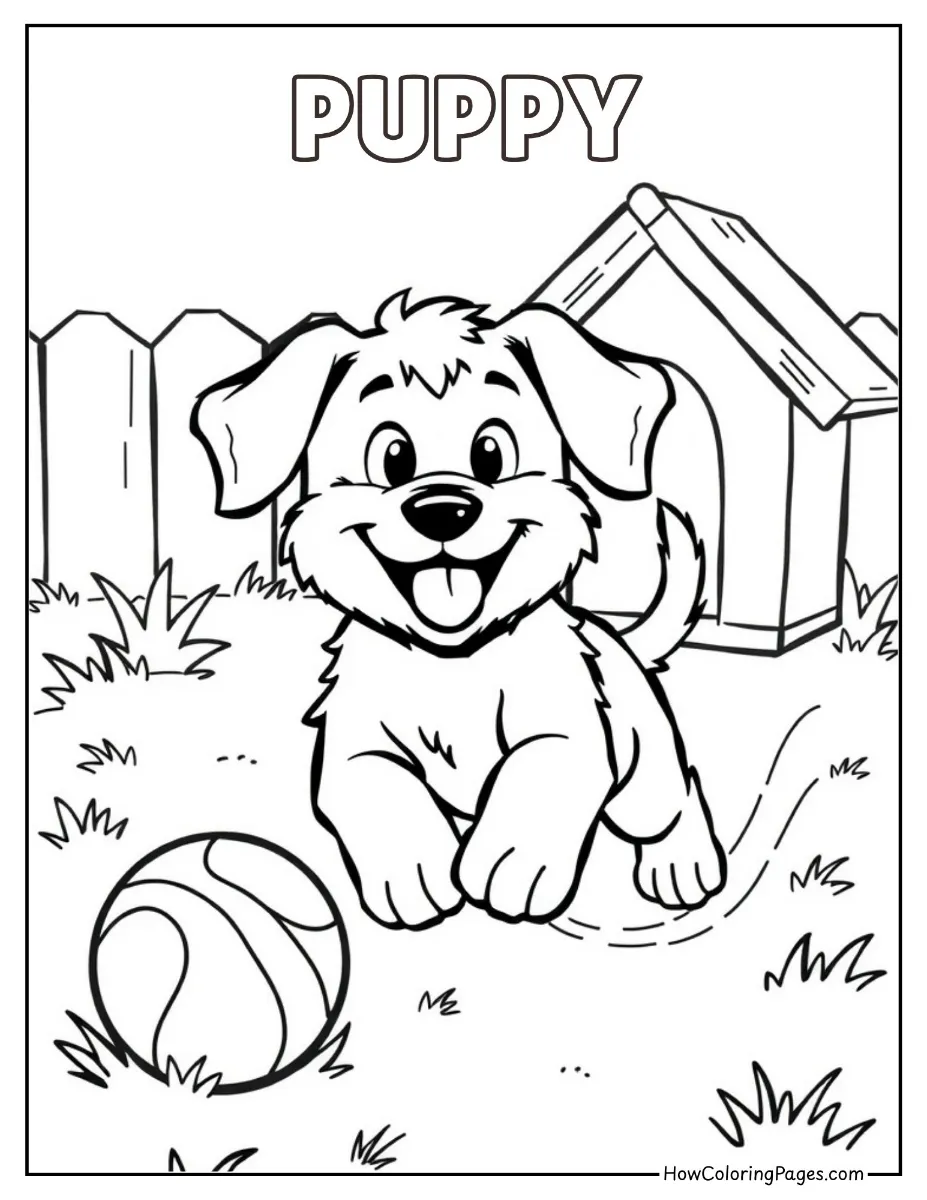 🐾 Pet Animal Coloring Pages – Free PDF Printables for All Ages 2 Cute playful puppy coloring page – perfect for dog lovers.
