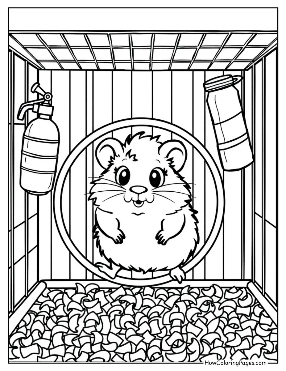 🐾 Pet Animal Coloring Pages – Free PDF Printables for All Ages 13 Cute hamster sitting in a wheel – printable coloring page.