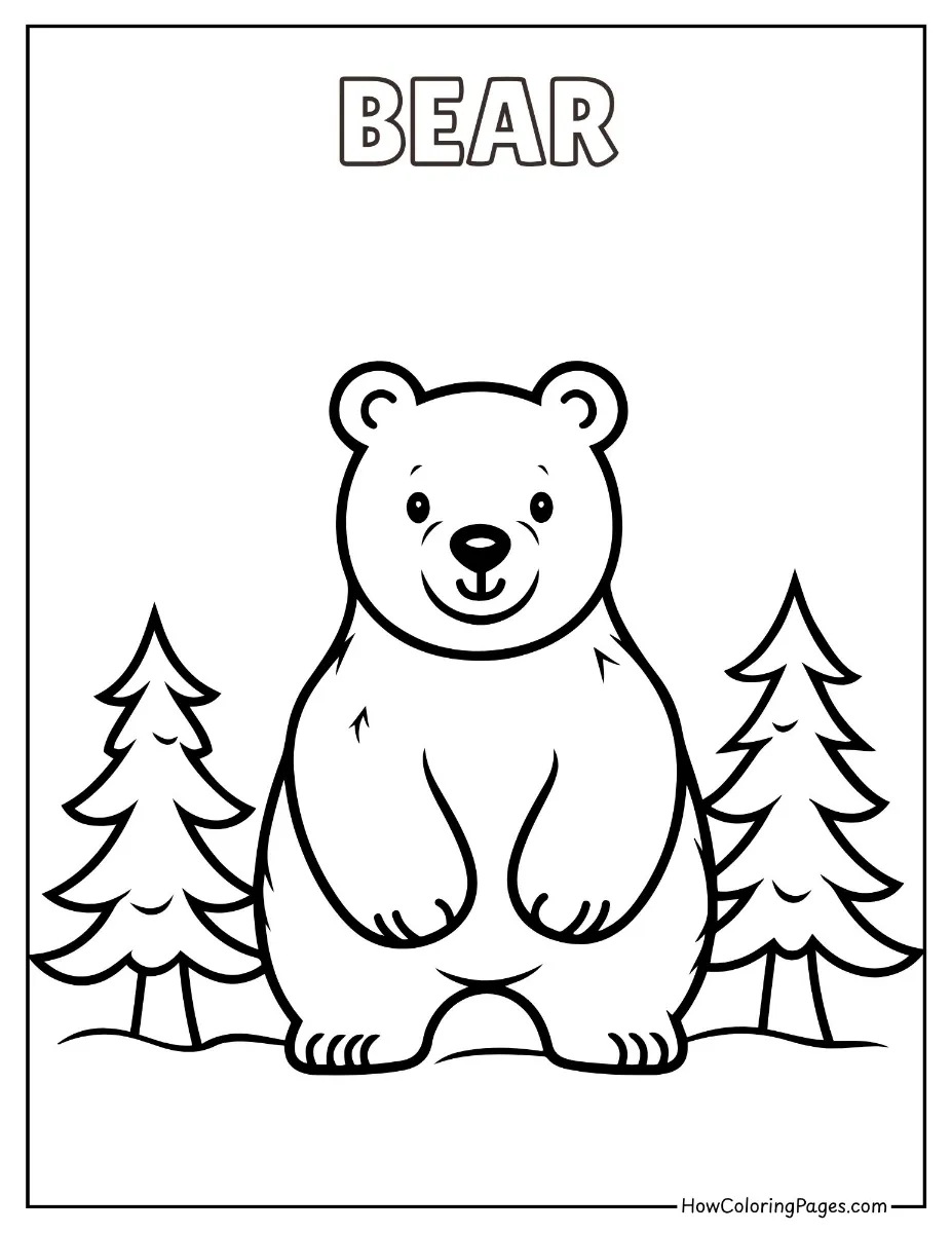 Standing bear with simple lines – wild animal coloring printable