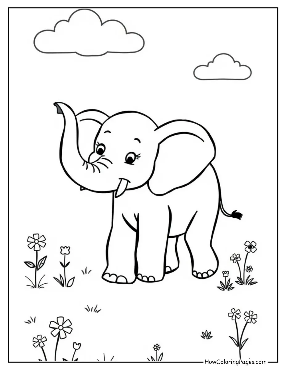 Gentle Elephant – jungle wild animal coloring page