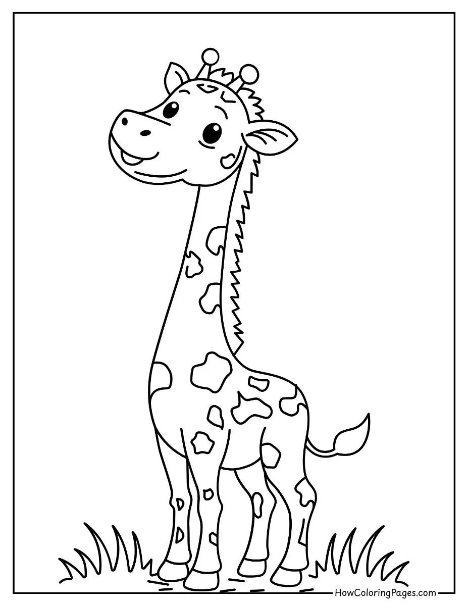 Tall giraffe with long neck and spots – printable wild animal coloring page
