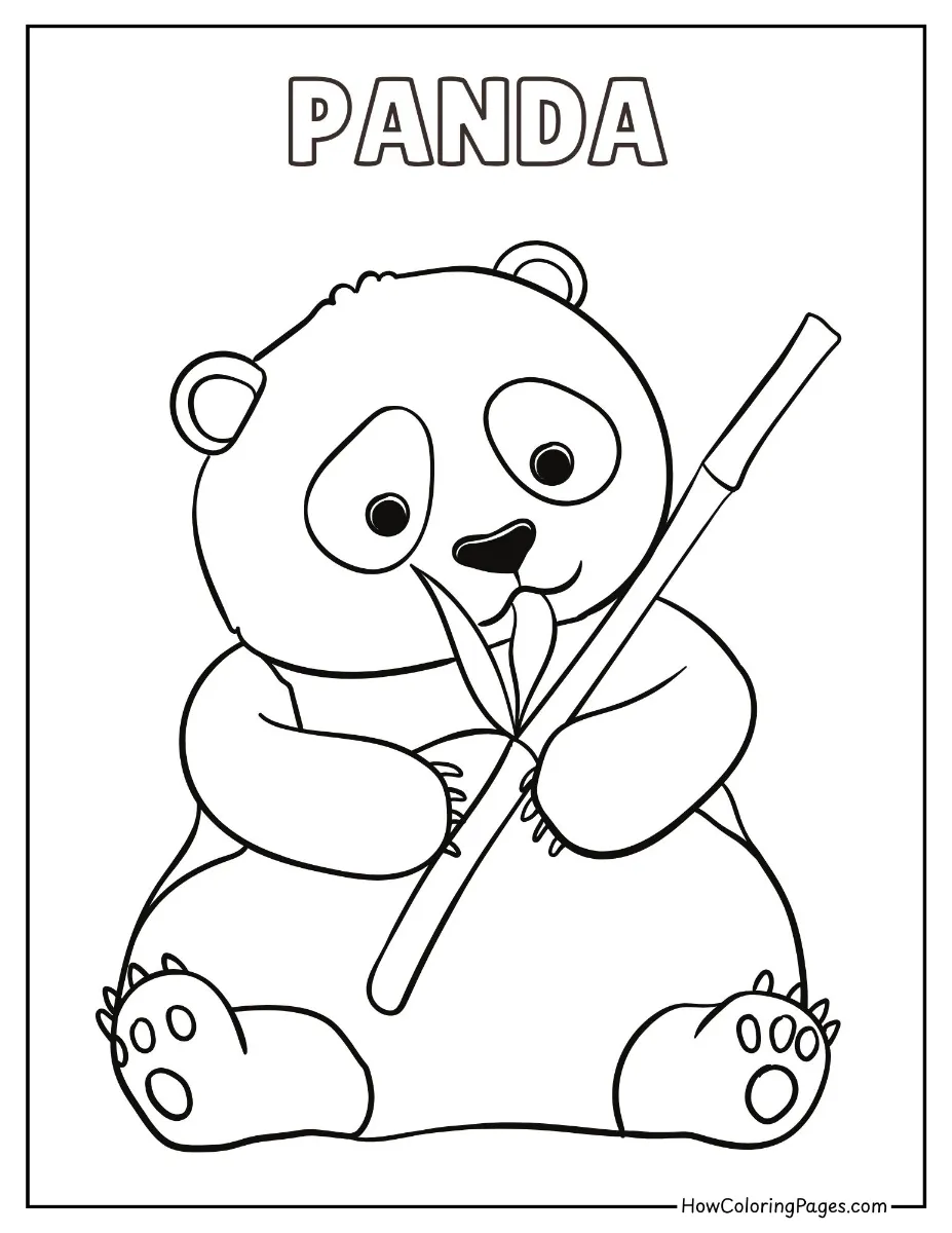 Cute panda eating bamboo – printable wild animal coloring page