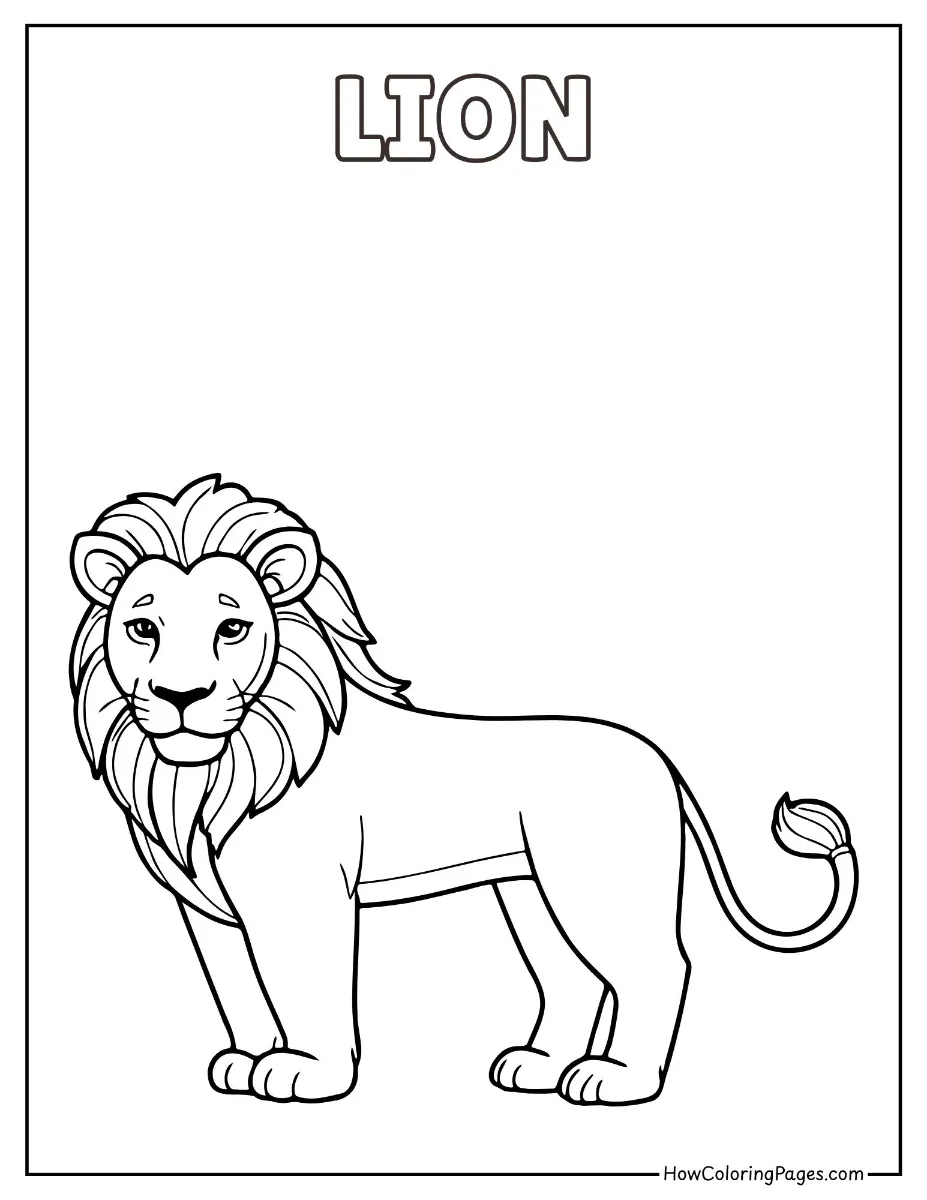 Simple lion outline for easy coloring – wild animals PDF printable