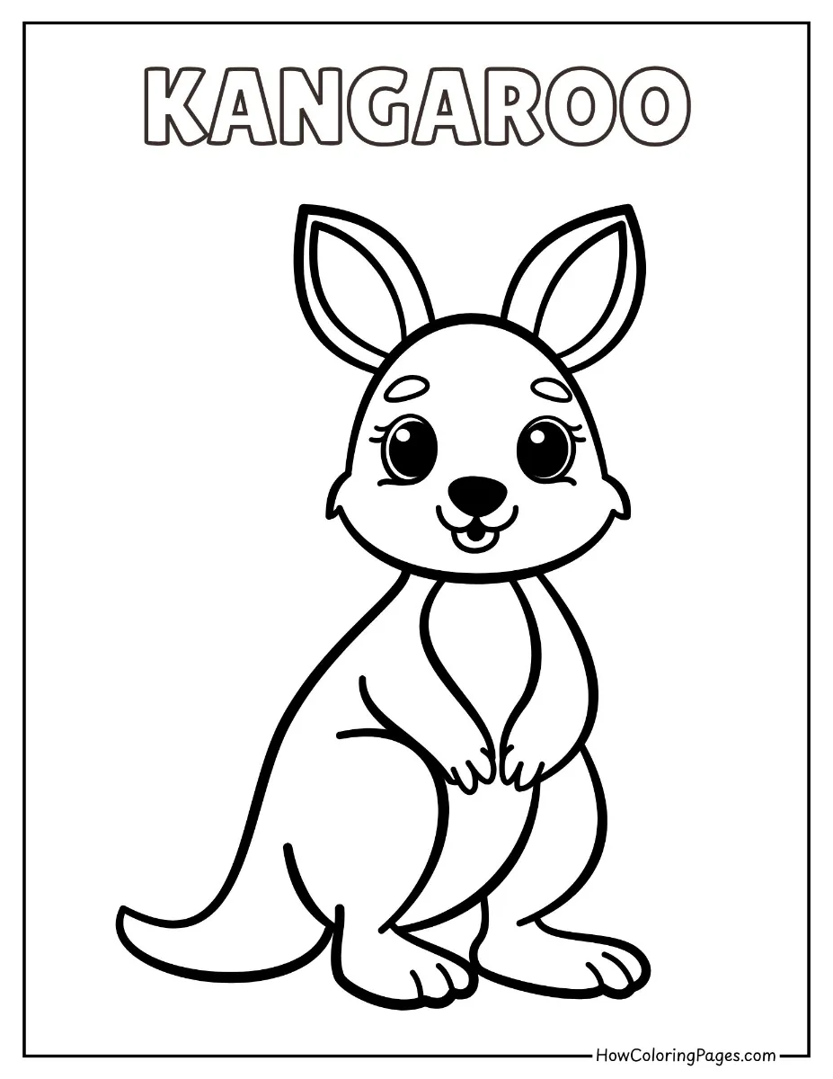 🦁 Zoo Animal Coloring Pages – Free PDF Printables for All Ages 18 Cartoon kangaroo with a pouch – zoo coloring page for kids