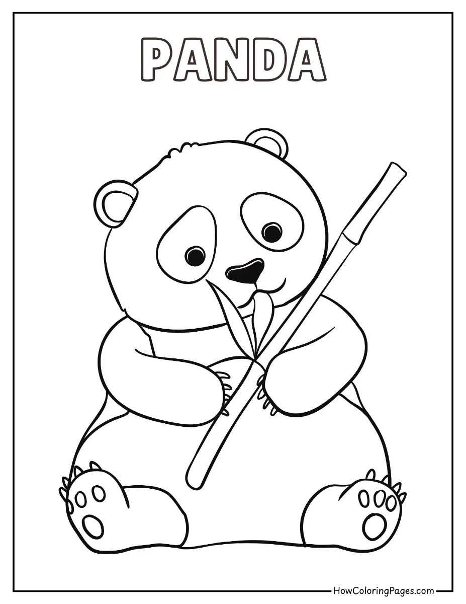 🦁 Zoo Animal Coloring Pages – Free PDF Printables for All Ages 9 Cute baby panda holding bamboo – zoo animal coloring sheet
