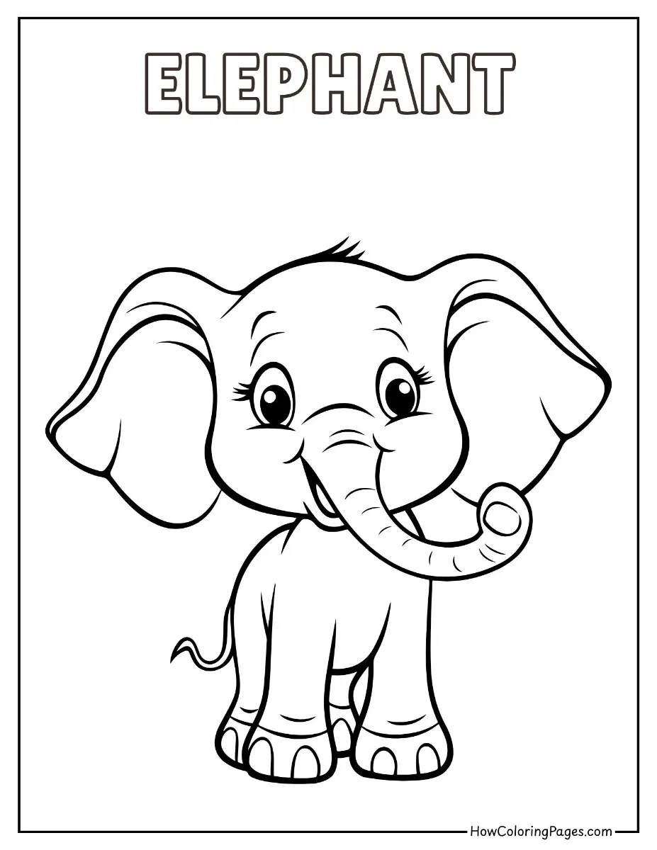 🦁 Zoo Animal Coloring Pages – Free PDF Printables for All Ages 4 Elephant with trunk raised – zoo animal coloring sheet