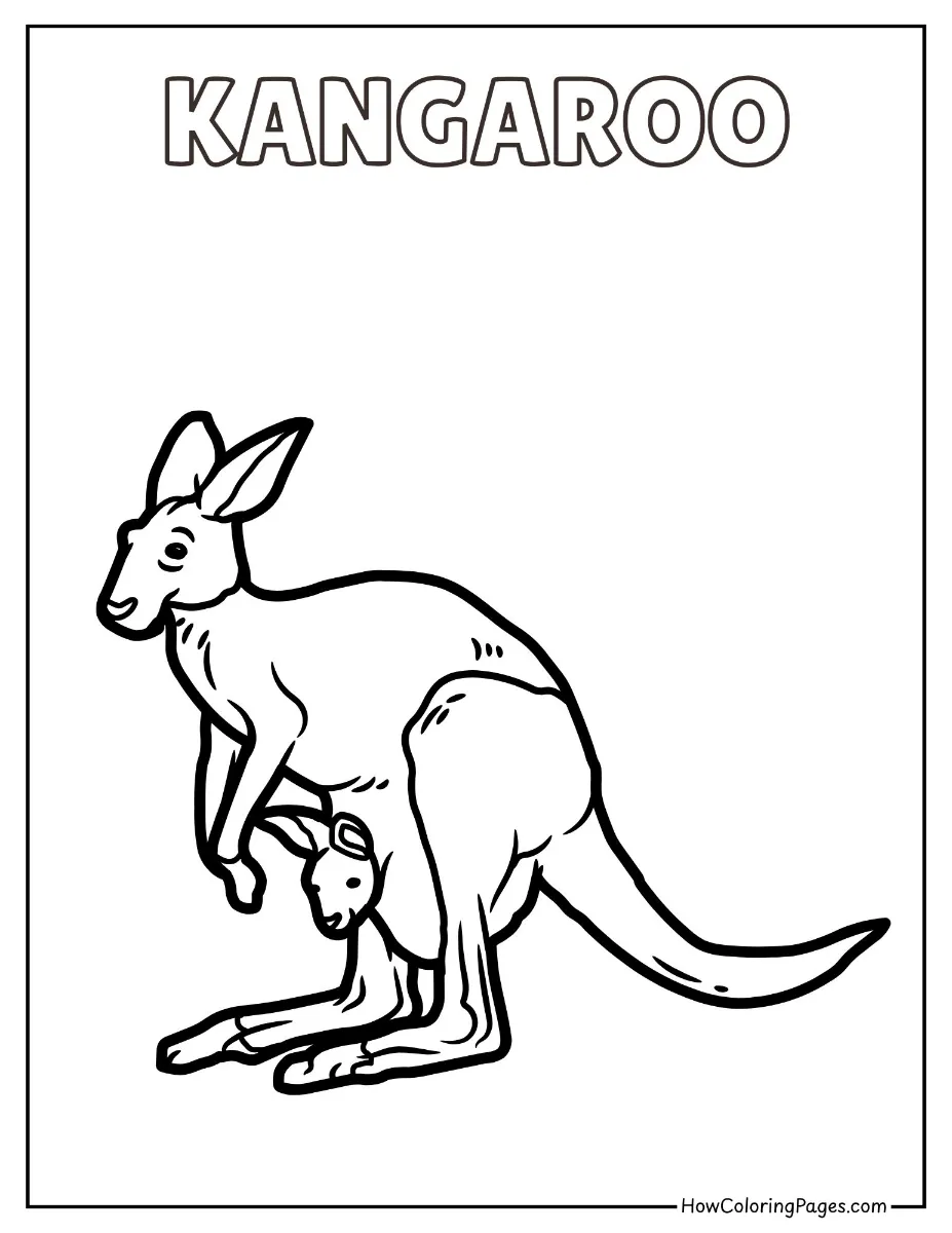 🦁 Zoo Animal Coloring Pages – Free PDF Printables for All Ages 10 Kangaroo with baby joey – fun zoo animal coloring page