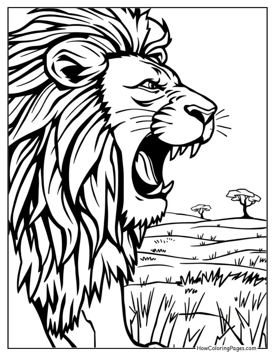 🦁 Zoo Animal Coloring Pages – Free PDF Printables for All Ages 3 Majestic lion with mane – zoo animal coloring page