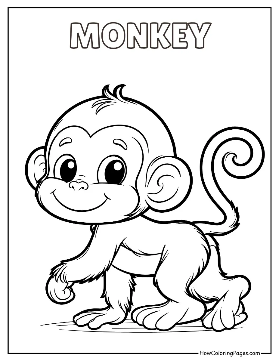 🦁 Zoo Animal Coloring Pages – Free PDF Printables for All Ages 7 Smiling monkey looking you – zoo coloring page