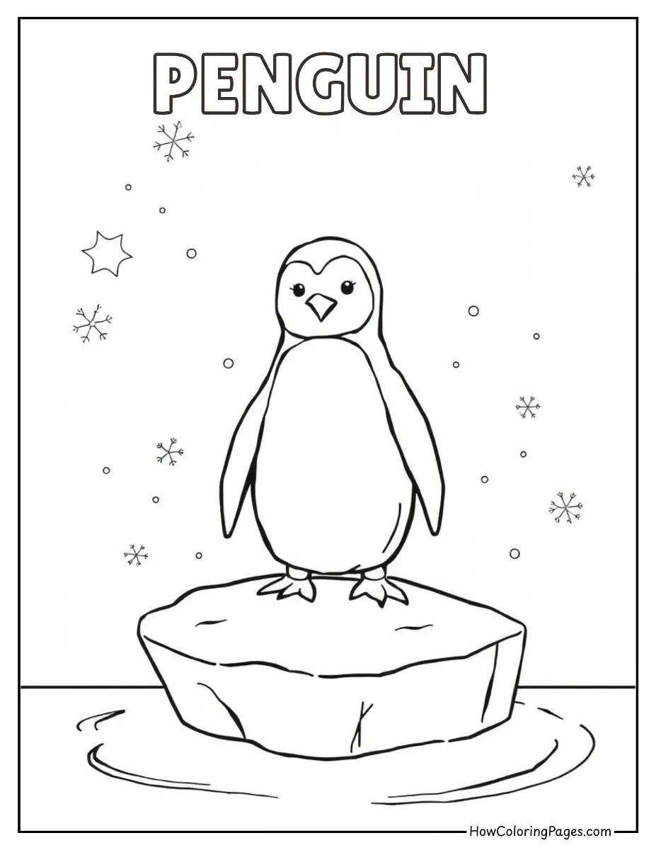 🦁 Zoo Animal Coloring Pages – Free PDF Printables for All Ages 8 Cute penguin standing on ice – zoo animal coloring page