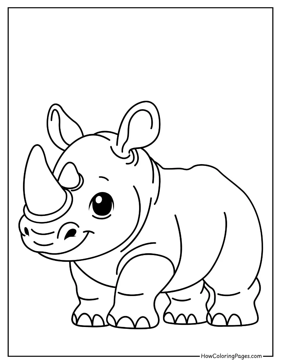 🦁 Zoo Animal Coloring Pages – Free PDF Printables for All Ages 16 Cartoon rhinoceros – printable coloring page