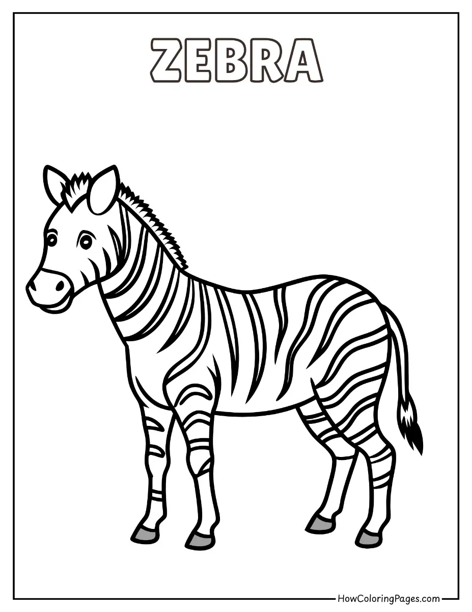 🦁 Zoo Animal Coloring Pages – Free PDF Printables for All Ages 6 Zebra with bold stripes – zoo animal coloring sheet