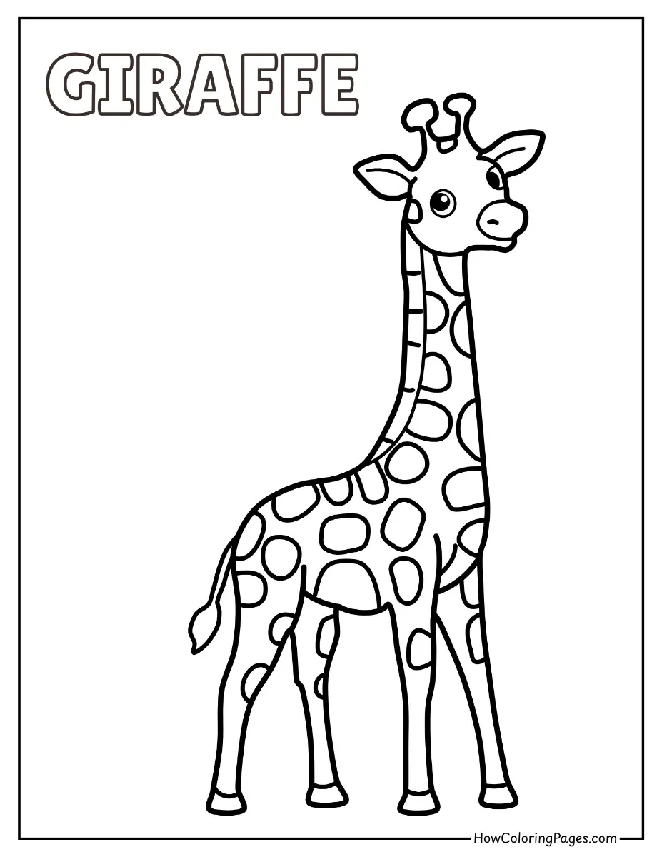 🦁 Zoo Animal Coloring Pages – Free PDF Printables for All Ages 5 Cartoon giraffe with long neck – zoo animal coloring page