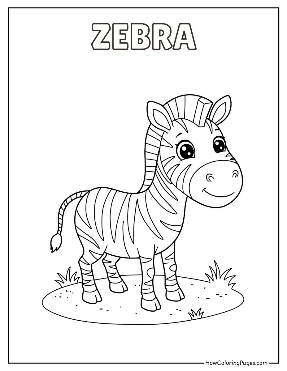 🦁 Zoo Animal Coloring Pages – Free PDF Printables for All Ages 19 Striped zebra grazing – zoo animal coloring page