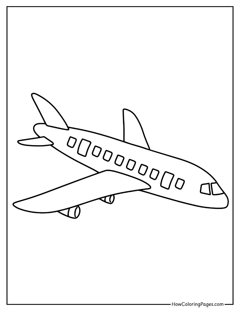 ✈️ Airplanes Coloring Pages for Kids – Fun & Free PDF Printables 12 Basic airplane outline – easy airplane coloring page for toddlers and kids.