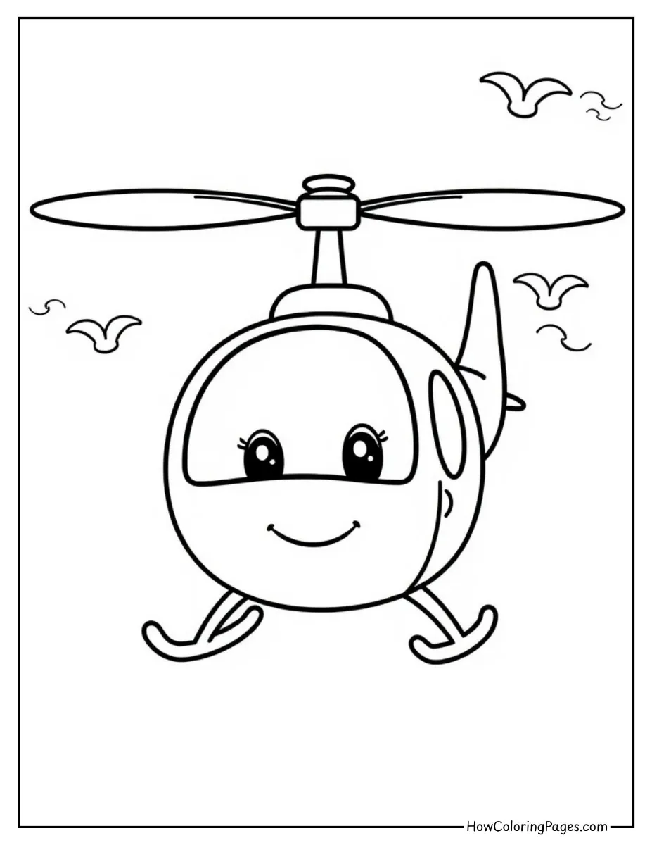 ✈️ Airplanes Coloring Pages for Kids – Fun & Free PDF Printables 8 Detailed helicopter flying above – helicopter and airplanes coloring page.