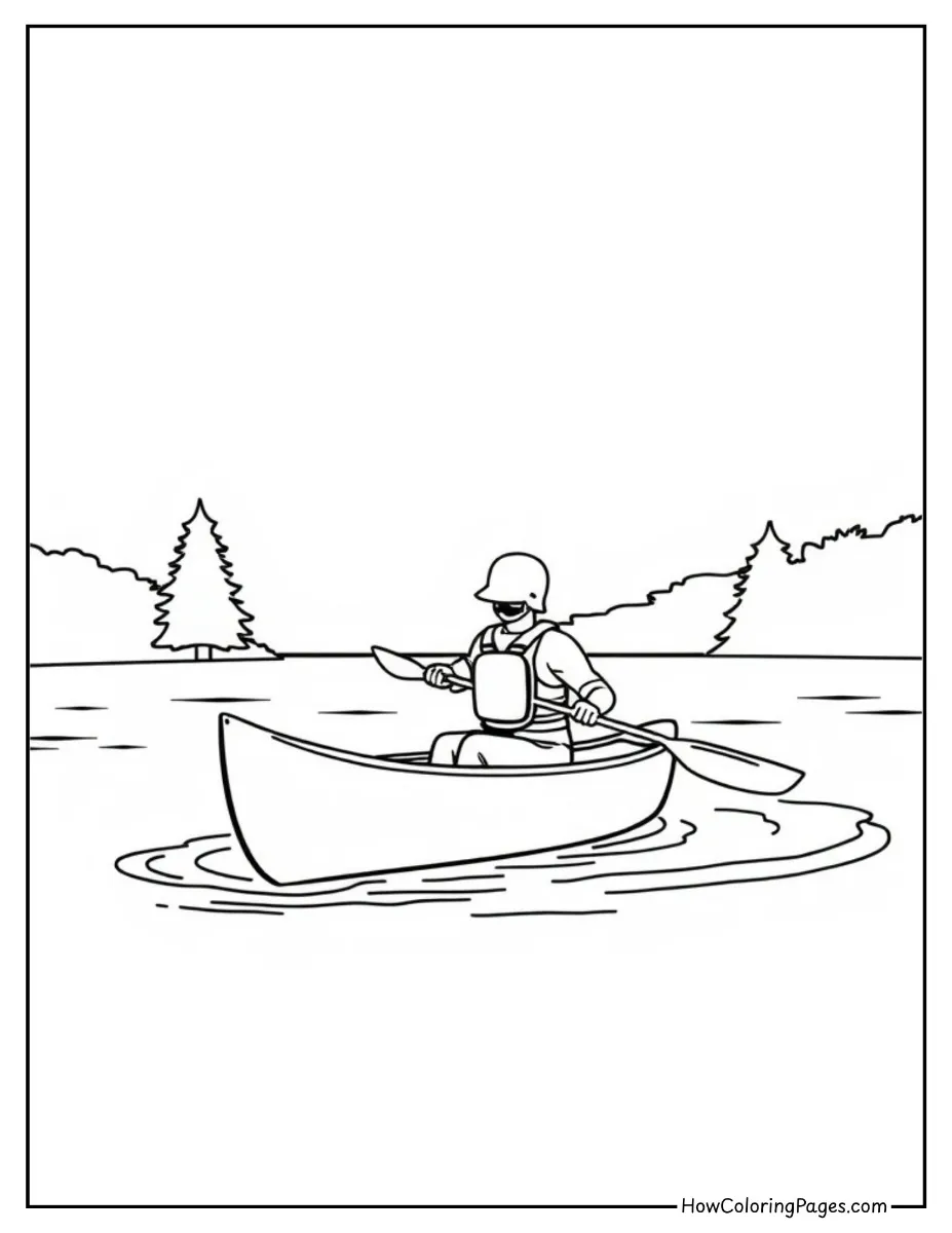 ⛵ Boats Coloring Pages for Kids – Free PDF Printables for Water-Lovers 8 Canoe boat coloring page on a peaceful lake scene