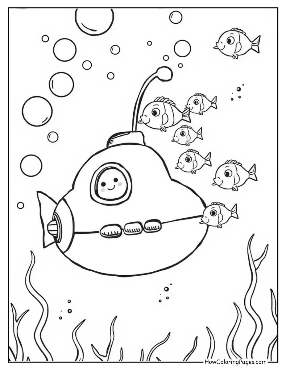 ⛵ Boats Coloring Pages for Kids – Free PDF Printables for Water-Lovers 17 Cartoon submarine coloring page for underwater exploration