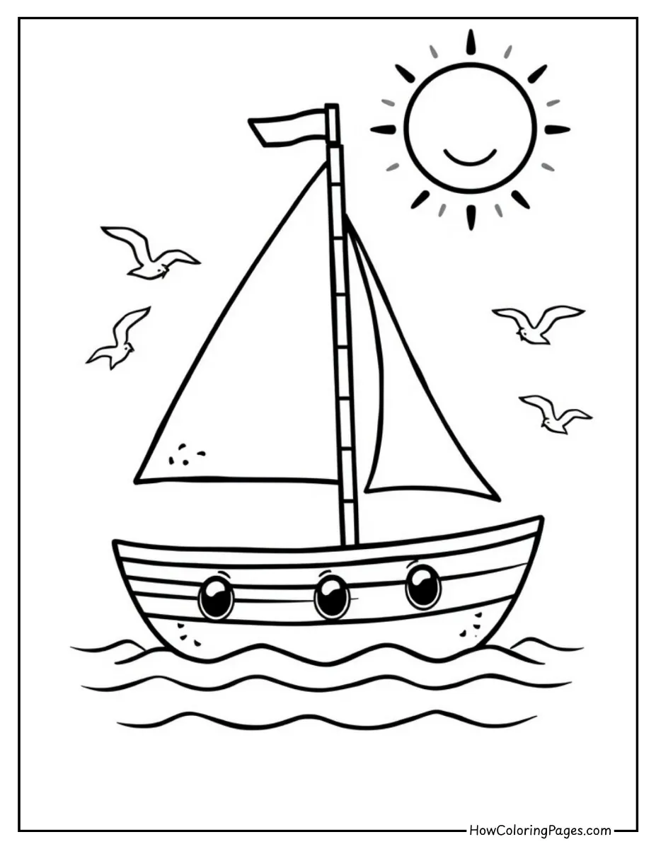 ⛵ Boats Coloring Pages for Kids – Free PDF Printables for Water-Lovers 10 Classic sailboat coloring page for kids