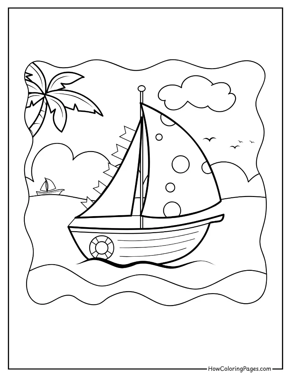⛵ Boats Coloring Pages for Kids – Free PDF Printables for Water-Lovers 14 Basic sailboat coloring page for young children