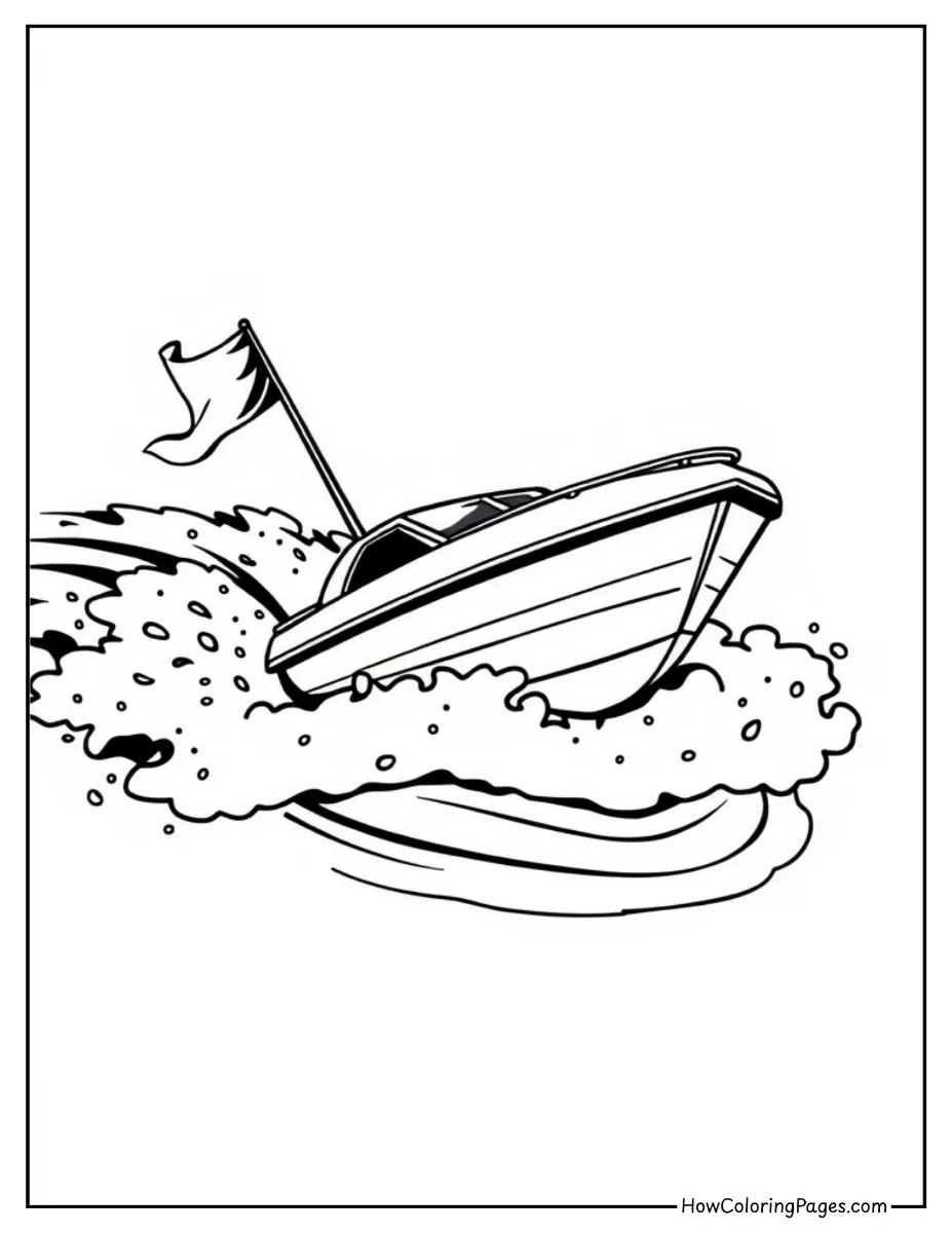 ⛵ Boats Coloring Pages for Kids – Free PDF Printables for Water-Lovers 4 Speedboat coloring page zooming through the water