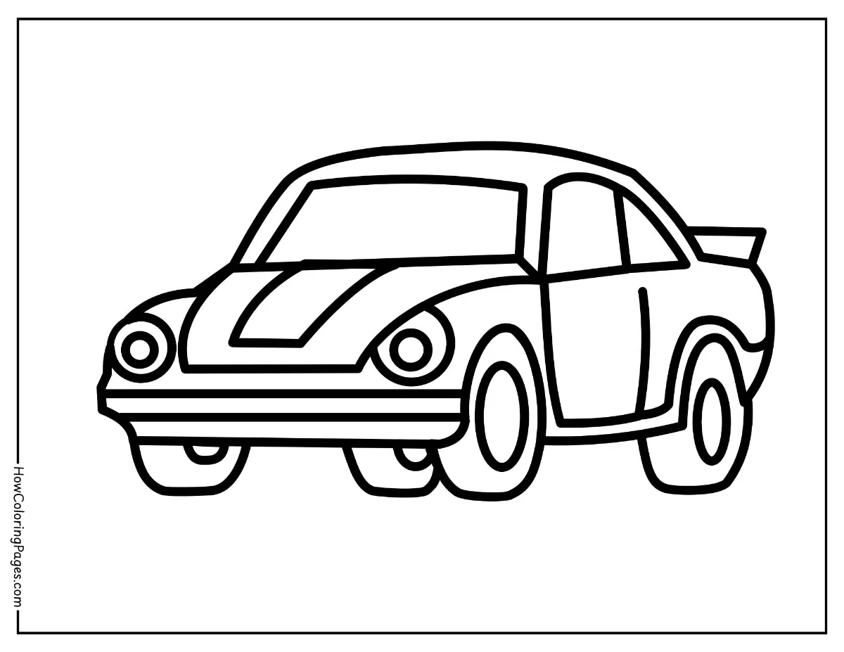 π Cars Coloring Pages for Kids β Free Printable Fun on Wheels 13 Cartoon-style car with bold outlines β easy and fun car coloring pages.