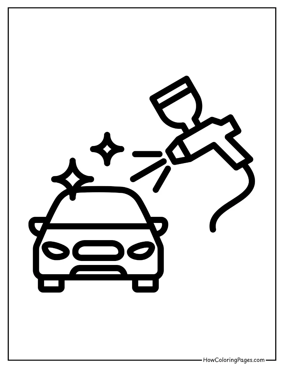 π Cars Coloring Pages for Kids β Free Printable Fun on Wheels 5 Car getting cleaned at a wash station β playful car coloring page for children.