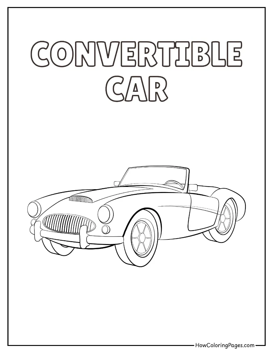 π Cars Coloring Pages for Kids β Free Printable Fun on Wheels 6 Convertible car with open top β stylish car coloring page for kids.