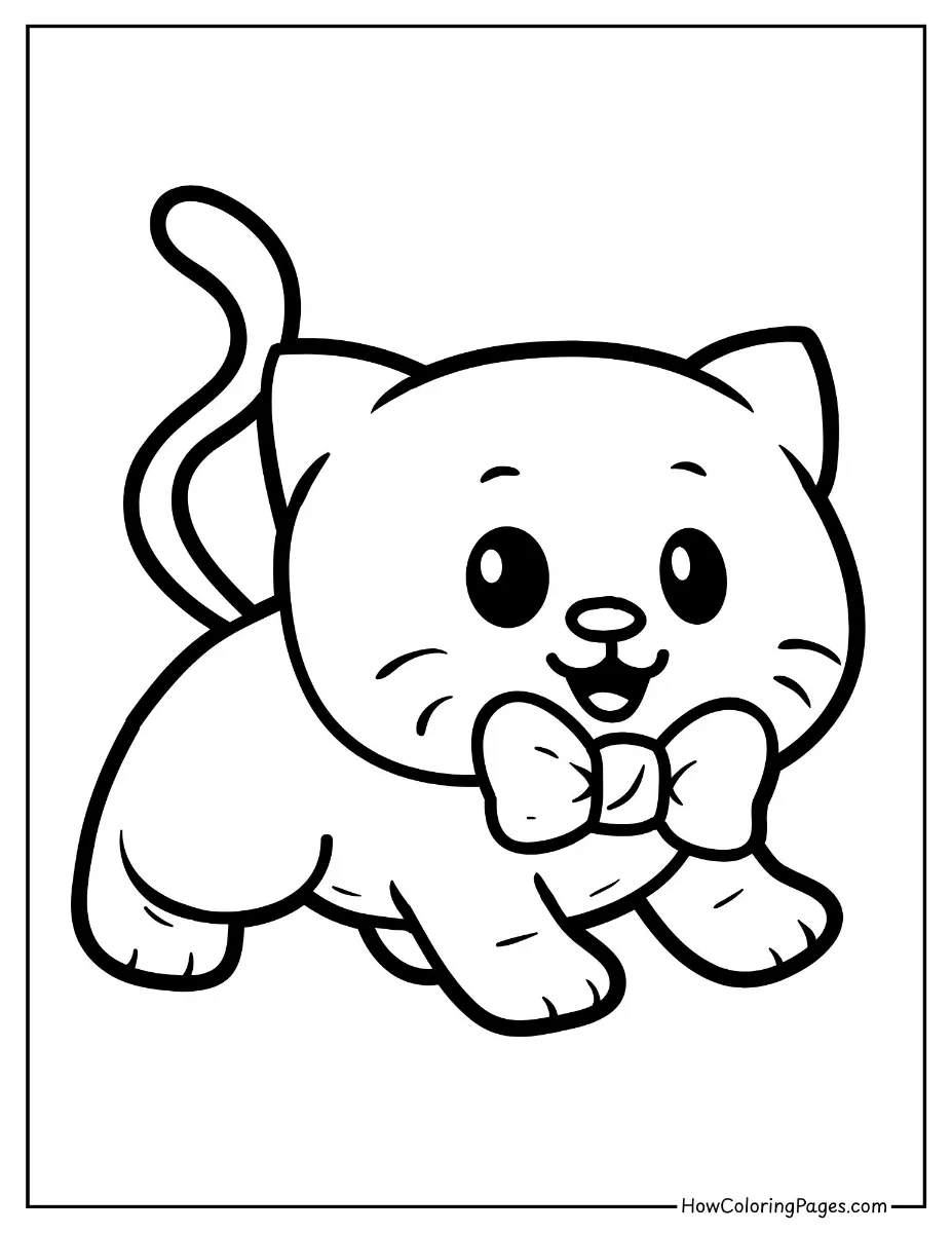 π± Cats Coloring Pages for Kids β Free & Fun Printable Sheets! 7 Stylish cat with a bowtie coloring page.