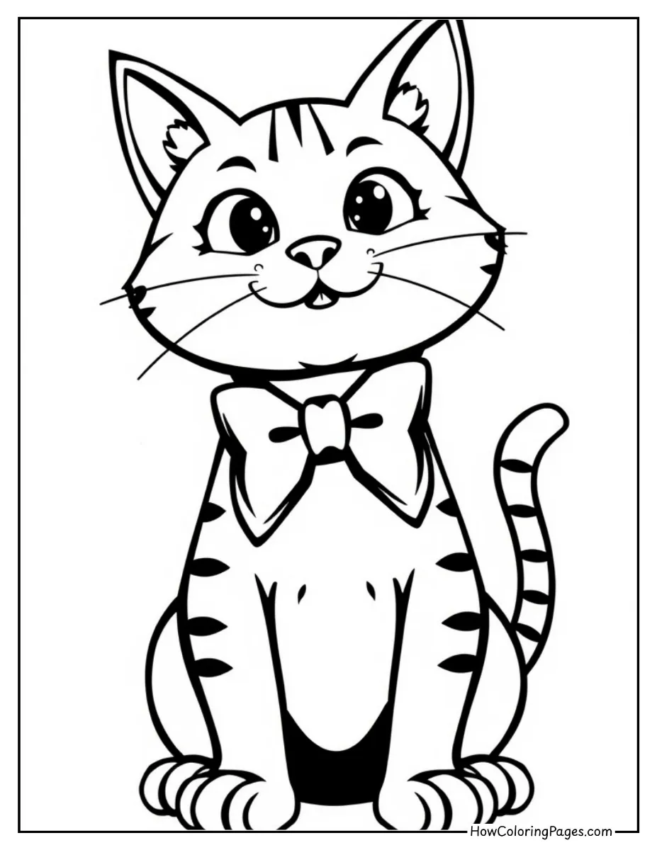 π± Cats Coloring Pages for Kids β Free & Fun Printable Sheets! 6 Fancy cat wearing a bowtie coloring sheet.
