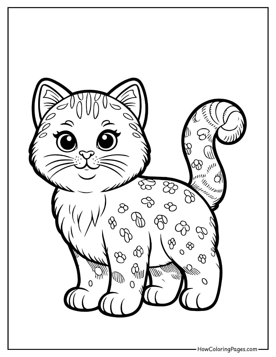 π± Cats Coloring Pages for Kids β Free & Fun Printable Sheets! 18 Leopard-style wild cat coloring page.