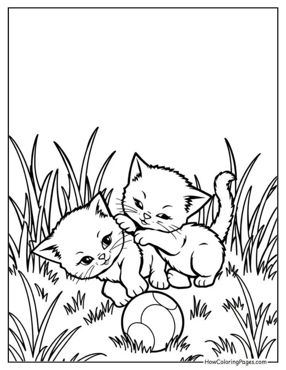 π± Cats Coloring Pages for Kids β Free & Fun Printable Sheets! 8 Two kittens playing together coloring page.