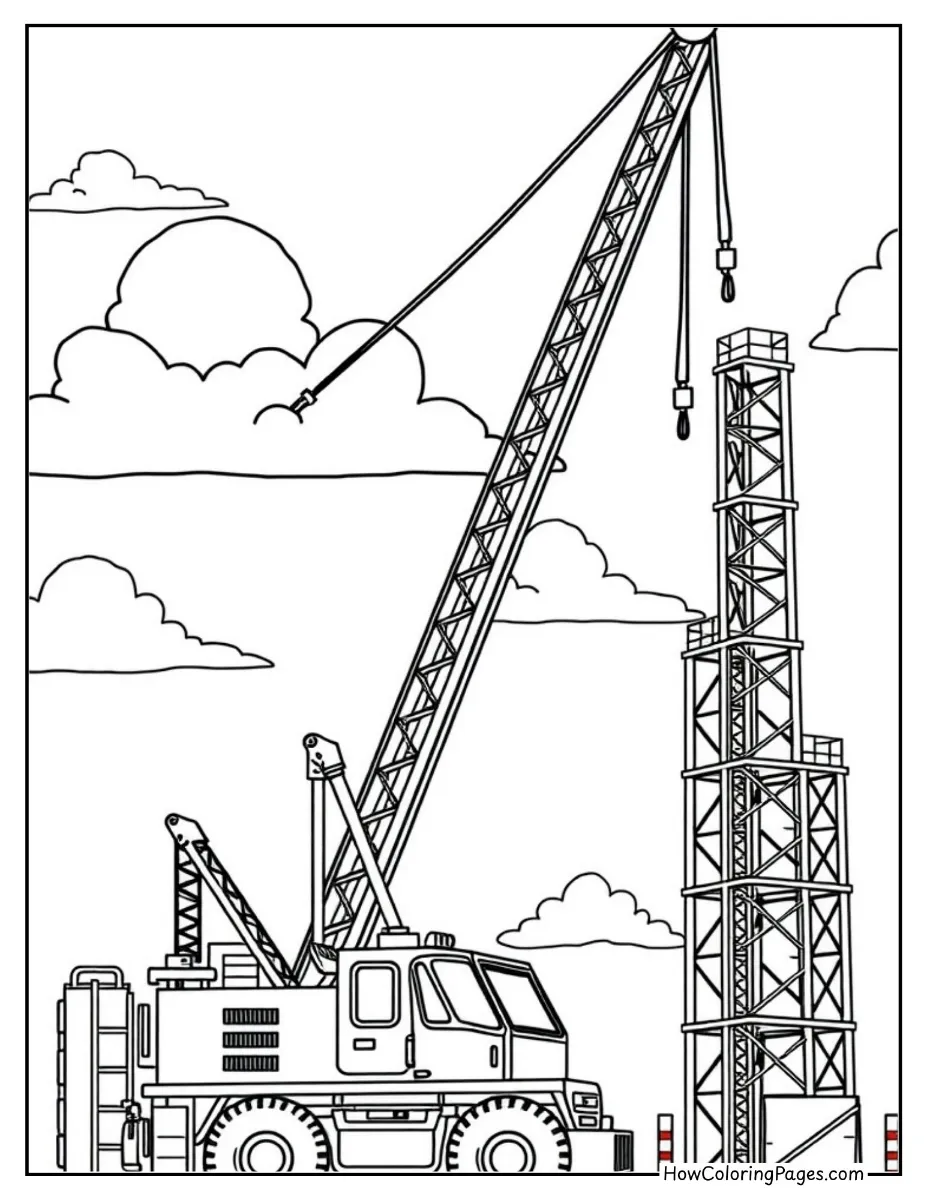π§ Construction Vehicles Coloring Pages for Kids β Free PDF Printable Fun! 10 Tower crane truck coloring page from construction site
