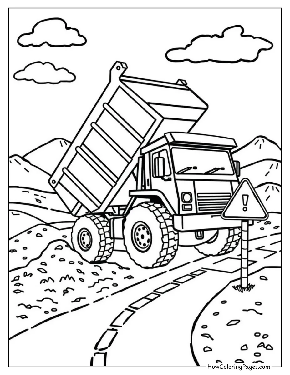 π§ Construction Vehicles Coloring Pages for Kids β Free PDF Printable Fun! 12 Dump truck at a construction site β coloring page