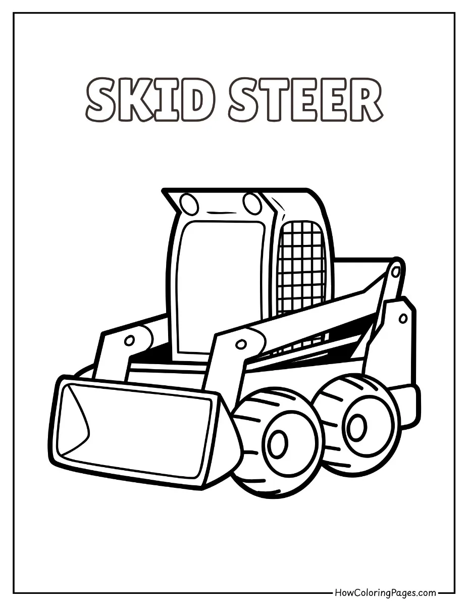 π§ Construction Vehicles Coloring Pages for Kids β Free PDF Printable Fun! 7 Skid steer construction vehicle coloring page