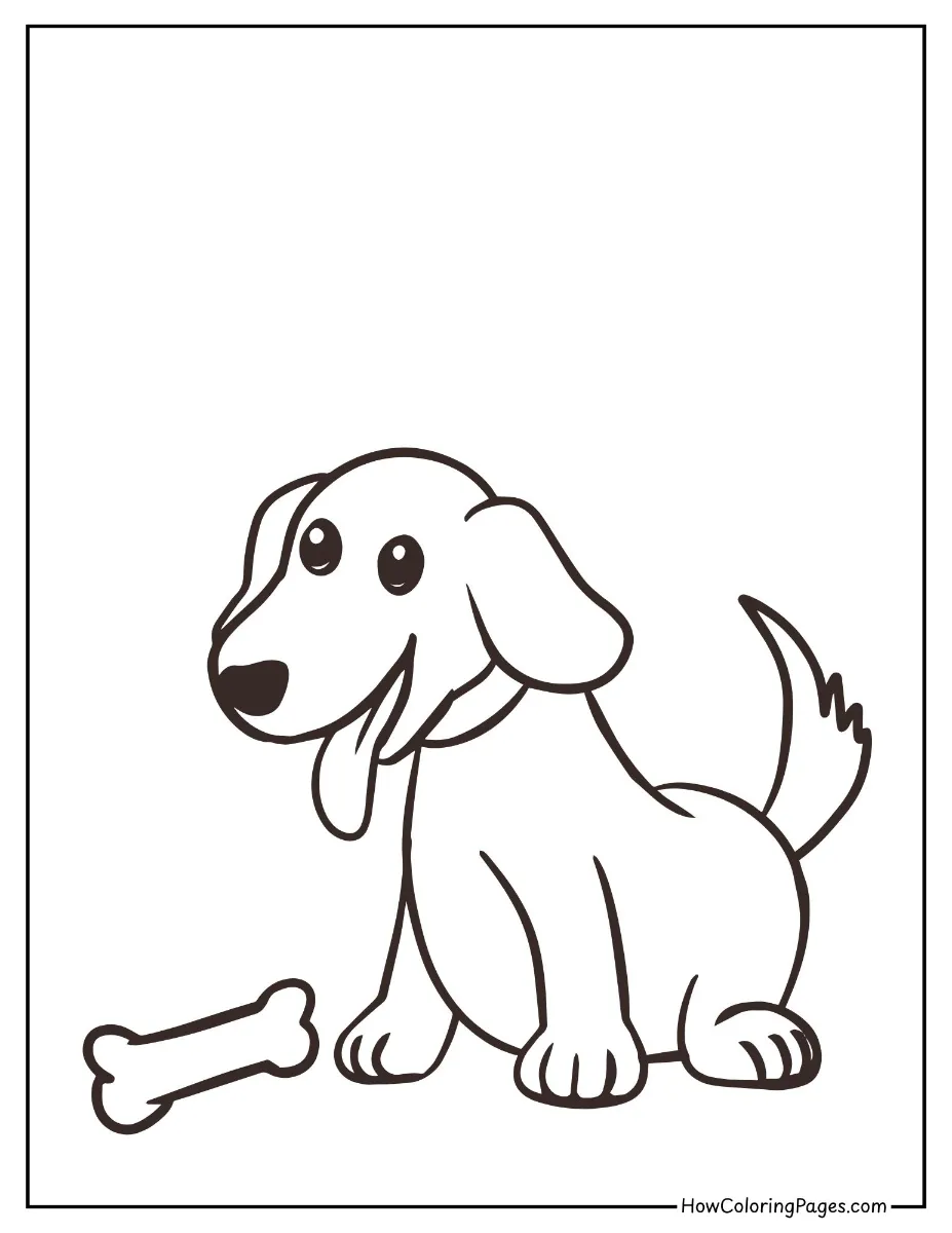 πΆ Dogs Coloring Pages for Kids β Free & Easy PDF Printable Fun! 23 Smiling cartoon dog with floppy ears β perfect dog coloring page for preschoolers.