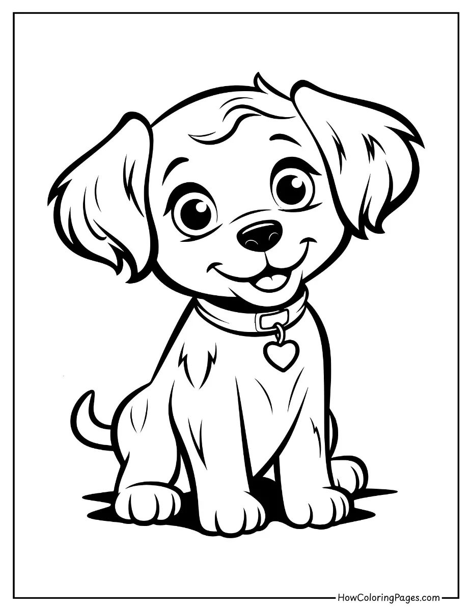 πΆ Dogs Coloring Pages for Kids β Free & Easy PDF Printable Fun! 22 Adorable puppy sitting and wagging tail β easy and fun puppy coloring page.
