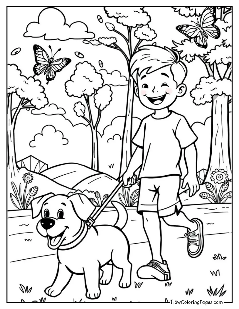 πΆ Dogs Coloring Pages for Kids β Free & Easy PDF Printable Fun! 5 dogs coloring page dog walking with leash - πΆ Dogs Coloring Pages for Kids β Free & Easy PDF Printable Fun!