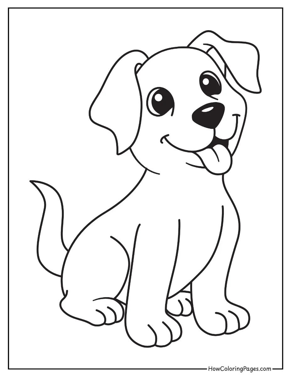 πΆ Dogs Coloring Pages for Kids β Free & Easy PDF Printable Fun! 15 Happy dog with tongue sticking out β joyful and silly dog coloring page.