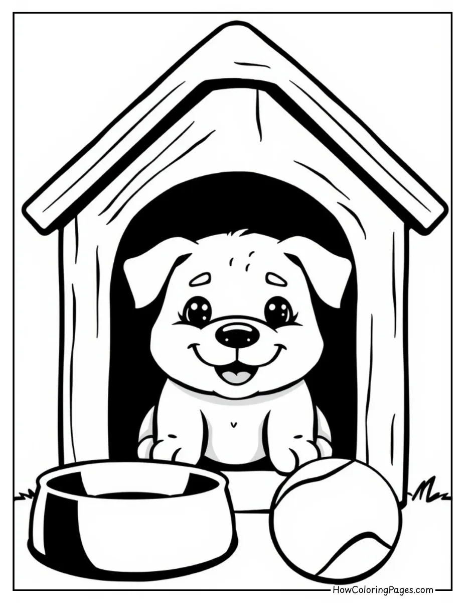 πΆ Dogs Coloring Pages for Kids β Free & Easy PDF Printable Fun! 3 dogs coloring page fluffy dog in a doghouse - πΆ Dogs Coloring Pages for Kids β Free & Easy PDF Printable Fun!