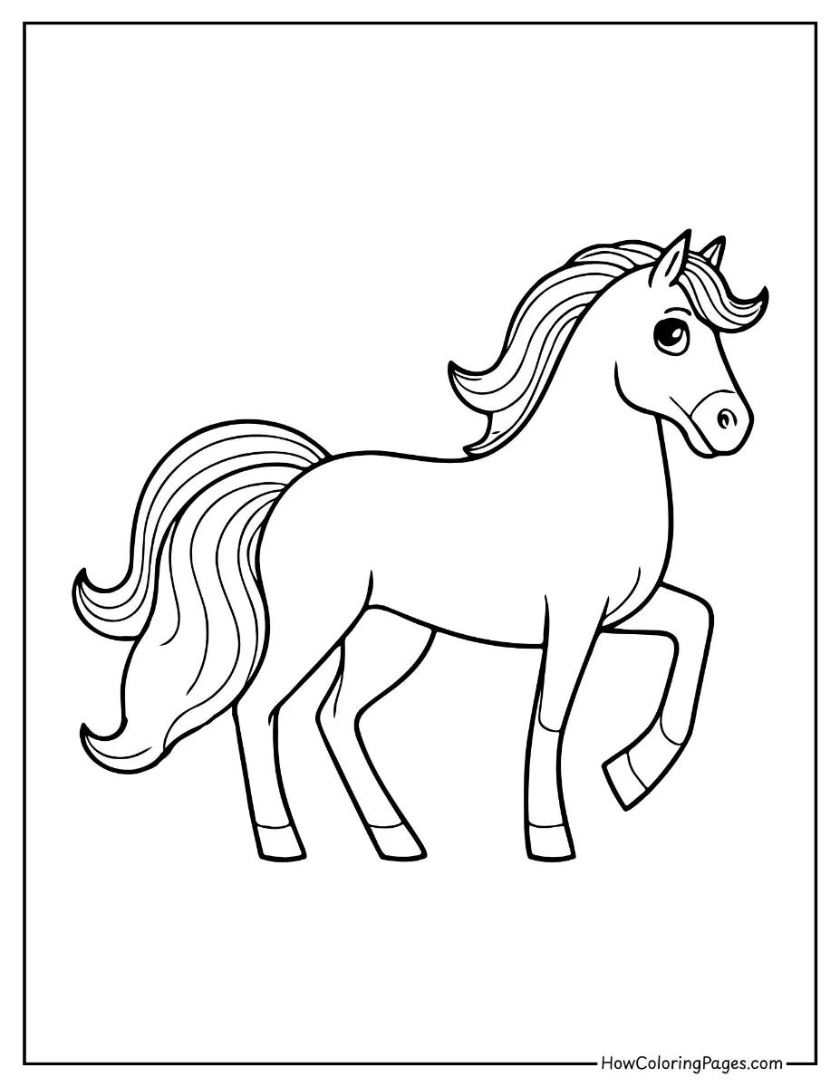 π΄ Horse Coloring Pages for Kids β Free Printable PDF Fun! 2 Simple pony coloring sheet with bold outlines for kids.