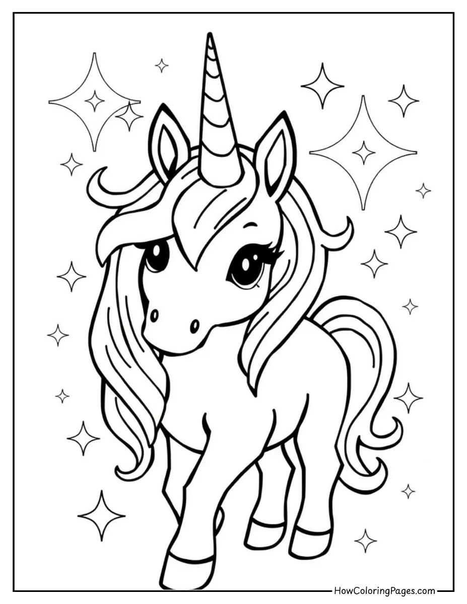 π΄ Horse Coloring Pages for Kids β Free Printable PDF Fun! 8 Adorable unicorn pony with a flowing mane