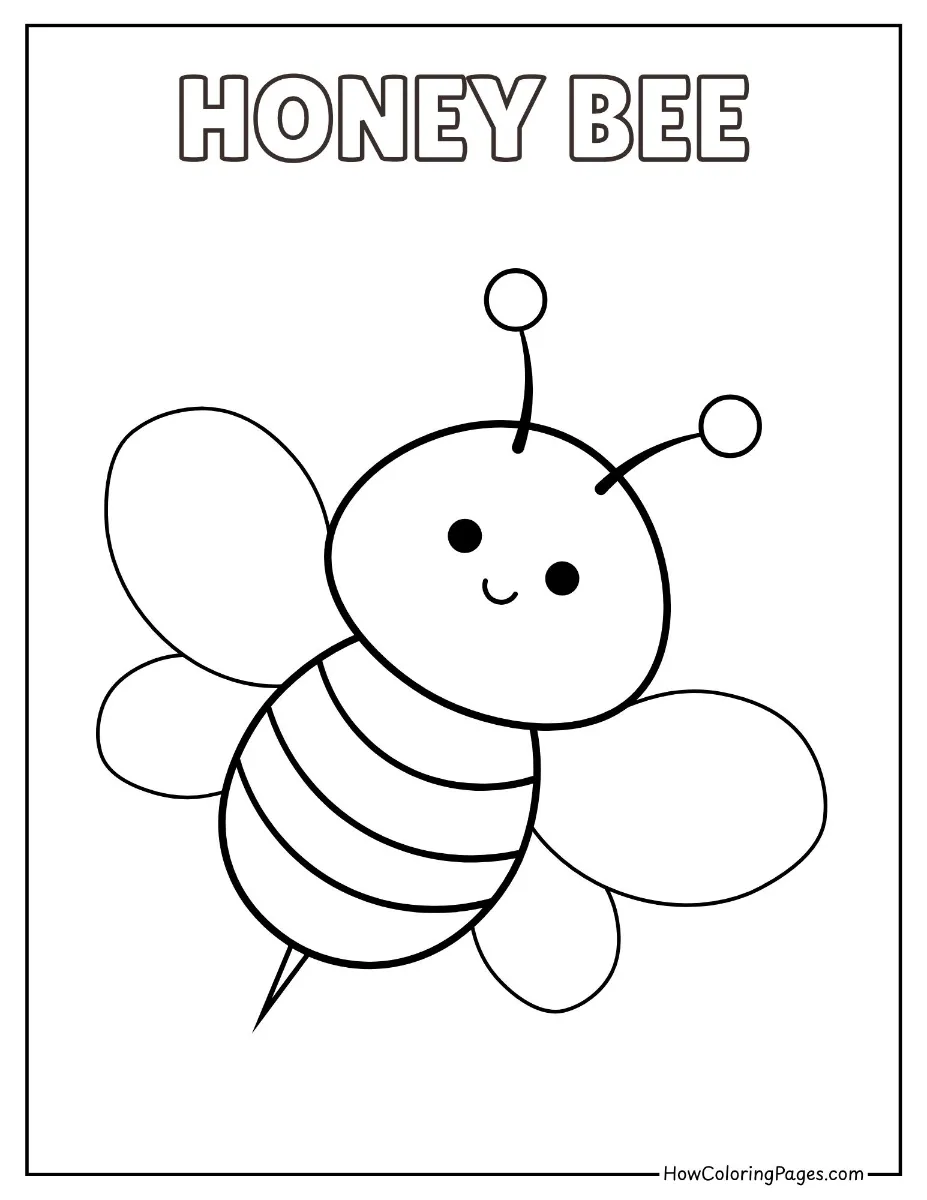 π Insects Coloring Pages β Free Printable PDF for Kids 8 Smiling honey bee flying coloring page