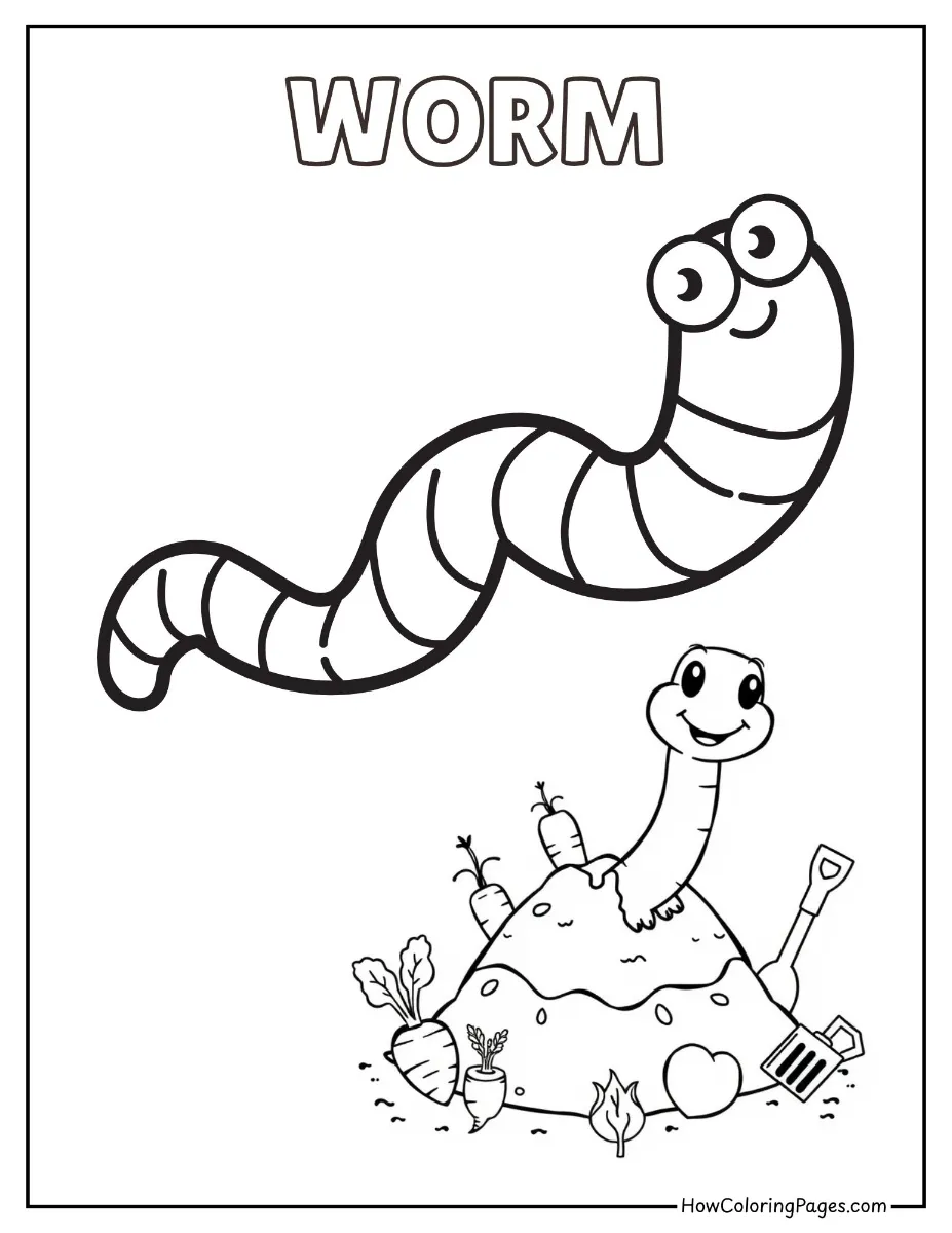 π Insects Coloring Pages β Free Printable PDF for Kids 4 Wiggly earthworm crawling on the ground coloring page